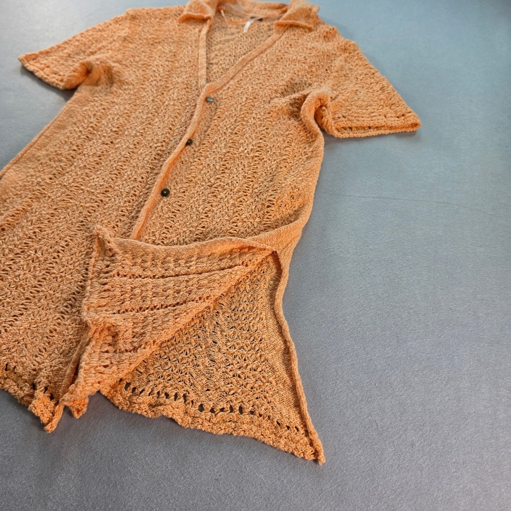 Free People Soda Pop Crochet Cardigan Womens M Orange Boho Festival Beachy